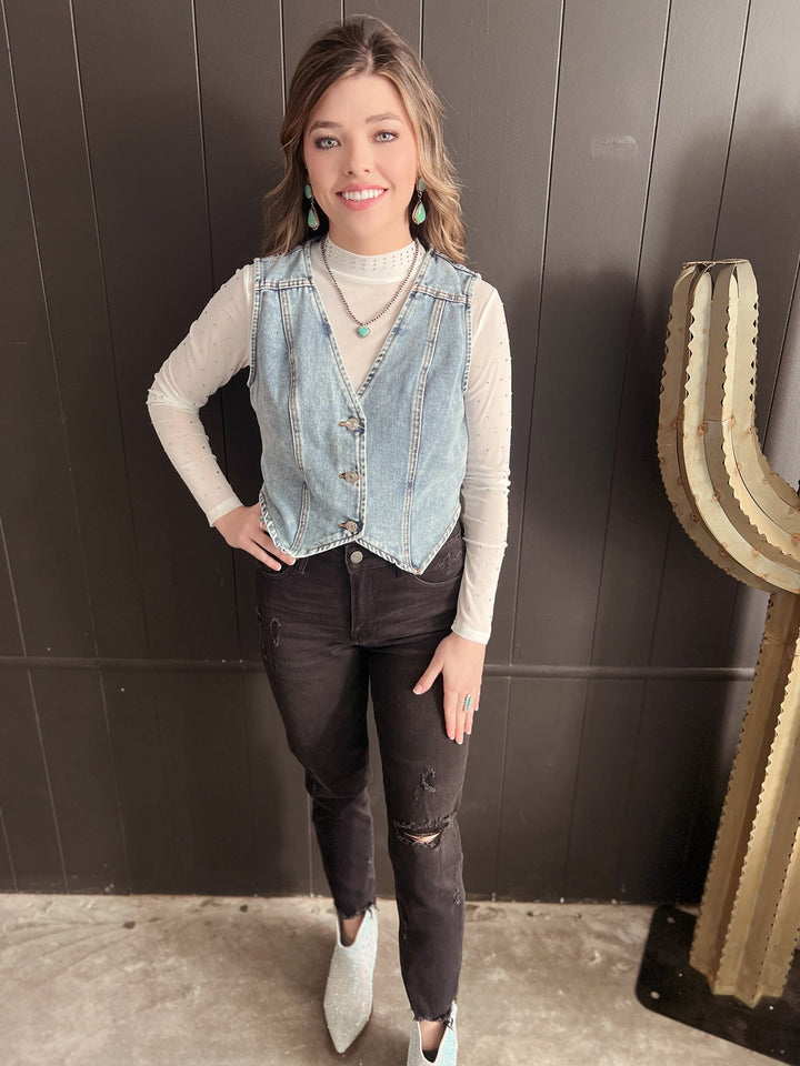 Denim Button Up Western Vest - 2 Colors | gussieduponline