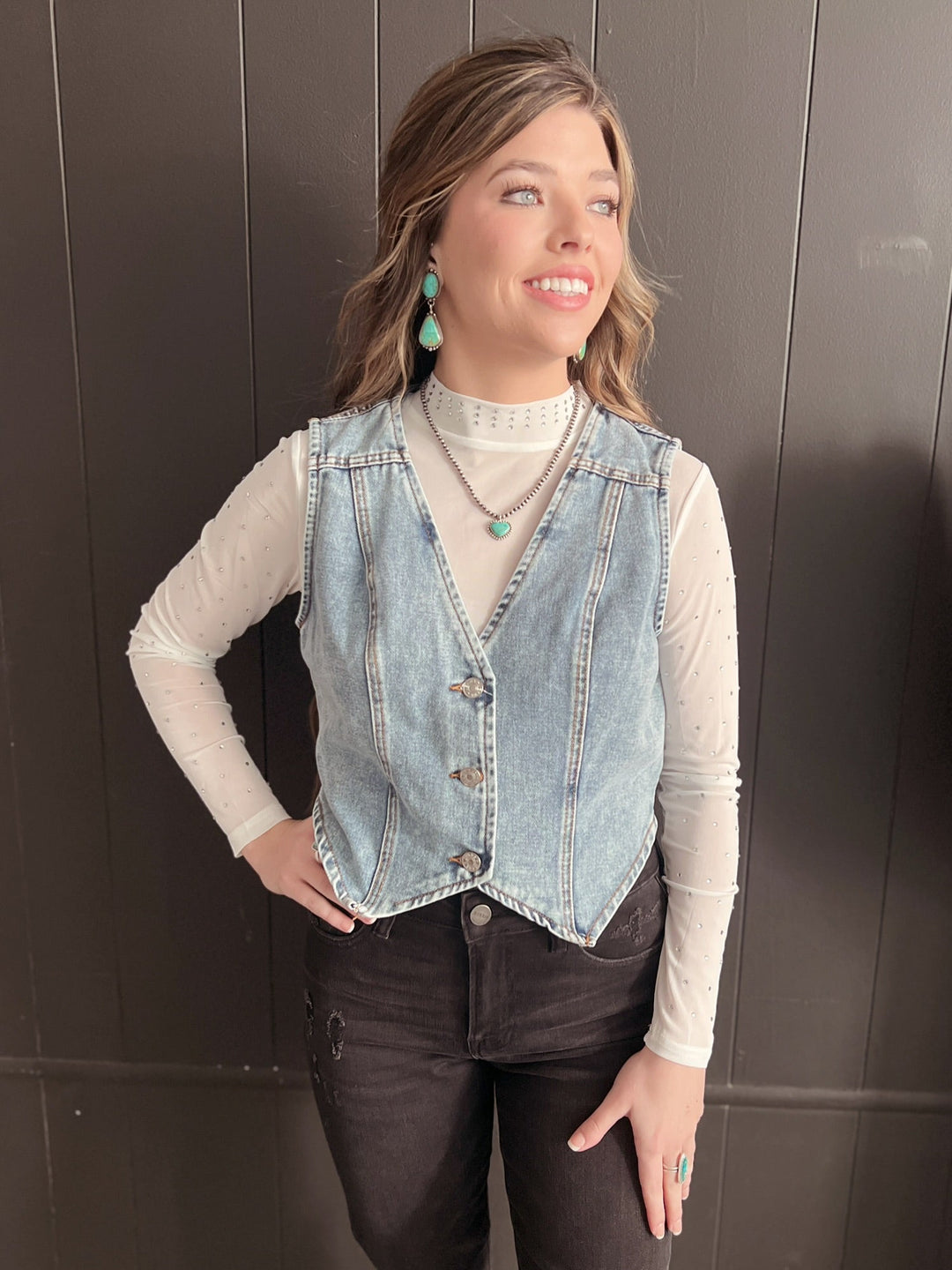 Denim Button Up Western Vest - 2 Colors | gussieduponline