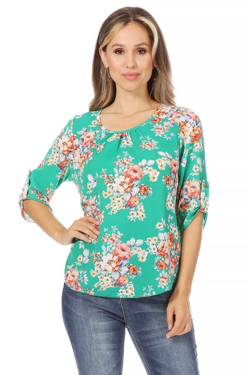 Ditzy Green Floral Print Bouse*