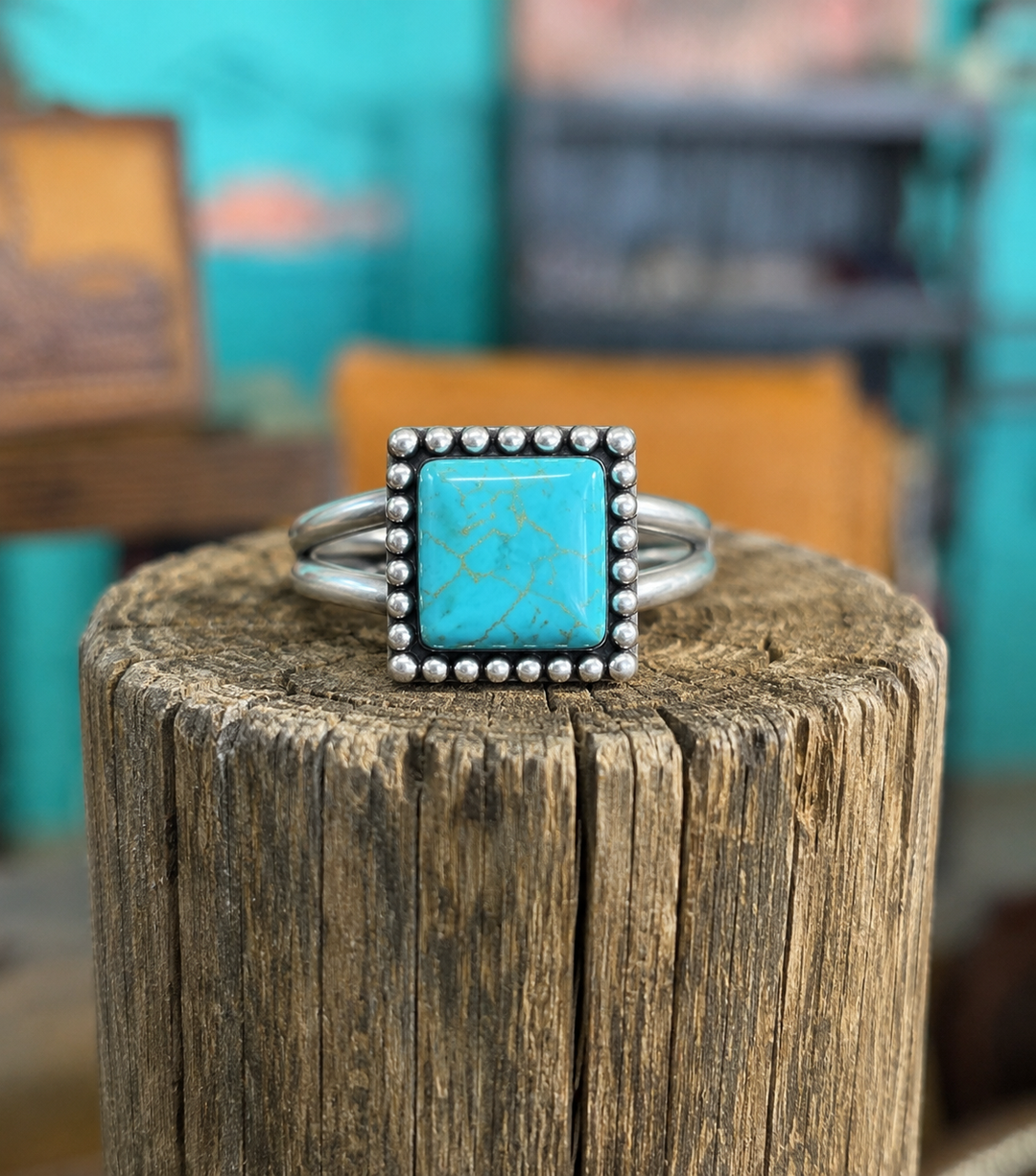 10mm Square Turquoise Adjustable Ring