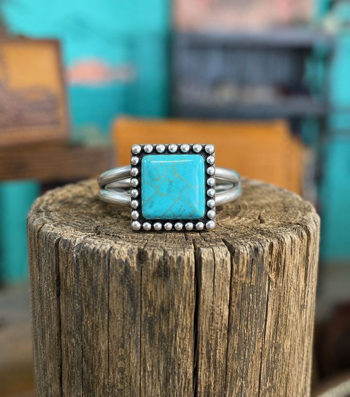 10mm Square Turquoise Adjustable Ring