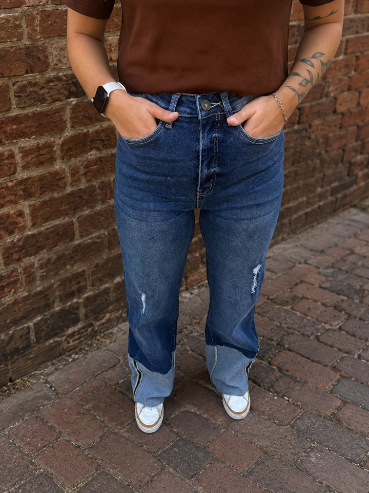 L&B Dark Wash High Rise Cuffed Trouser Jeans