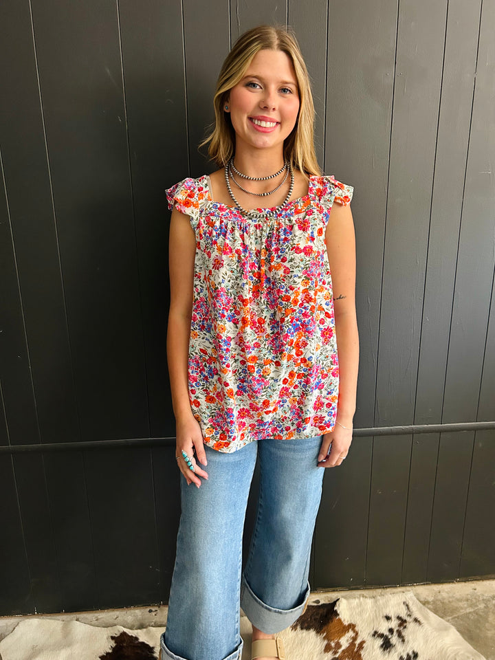 Floral Square Neck Tank Top*