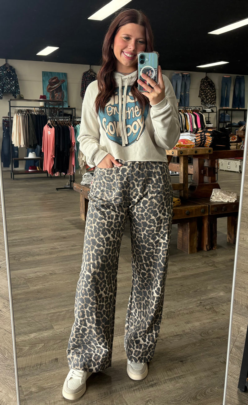Leopard Relaxed Fit Straight Leg Pants