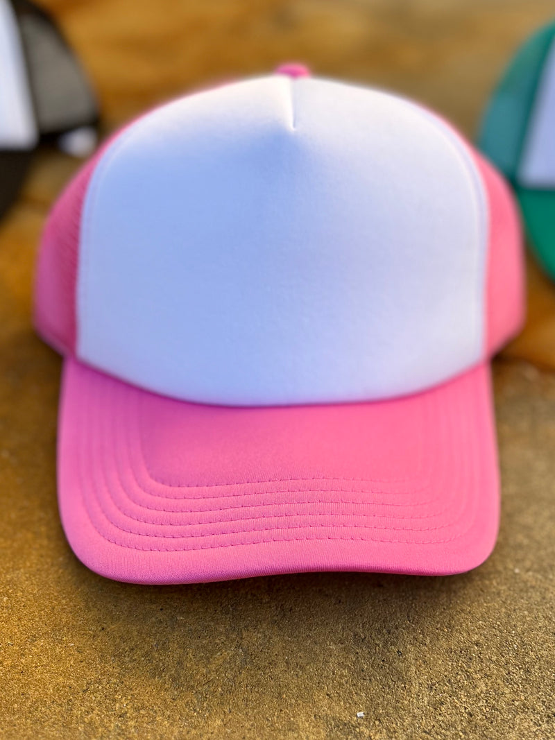 Trucker caps. Women's caps. Solid color caps. Mesh Cap. Snap Back. Western fashion. Fashion Trend 2024. Colored women's caps. Adjustable caps. Women's casual style. Women's sporty style. Women's ball cap. Women's snap back caps. Light pink cap. Turquoise cap. Small business. Women owned. Fast shipping from Texas.