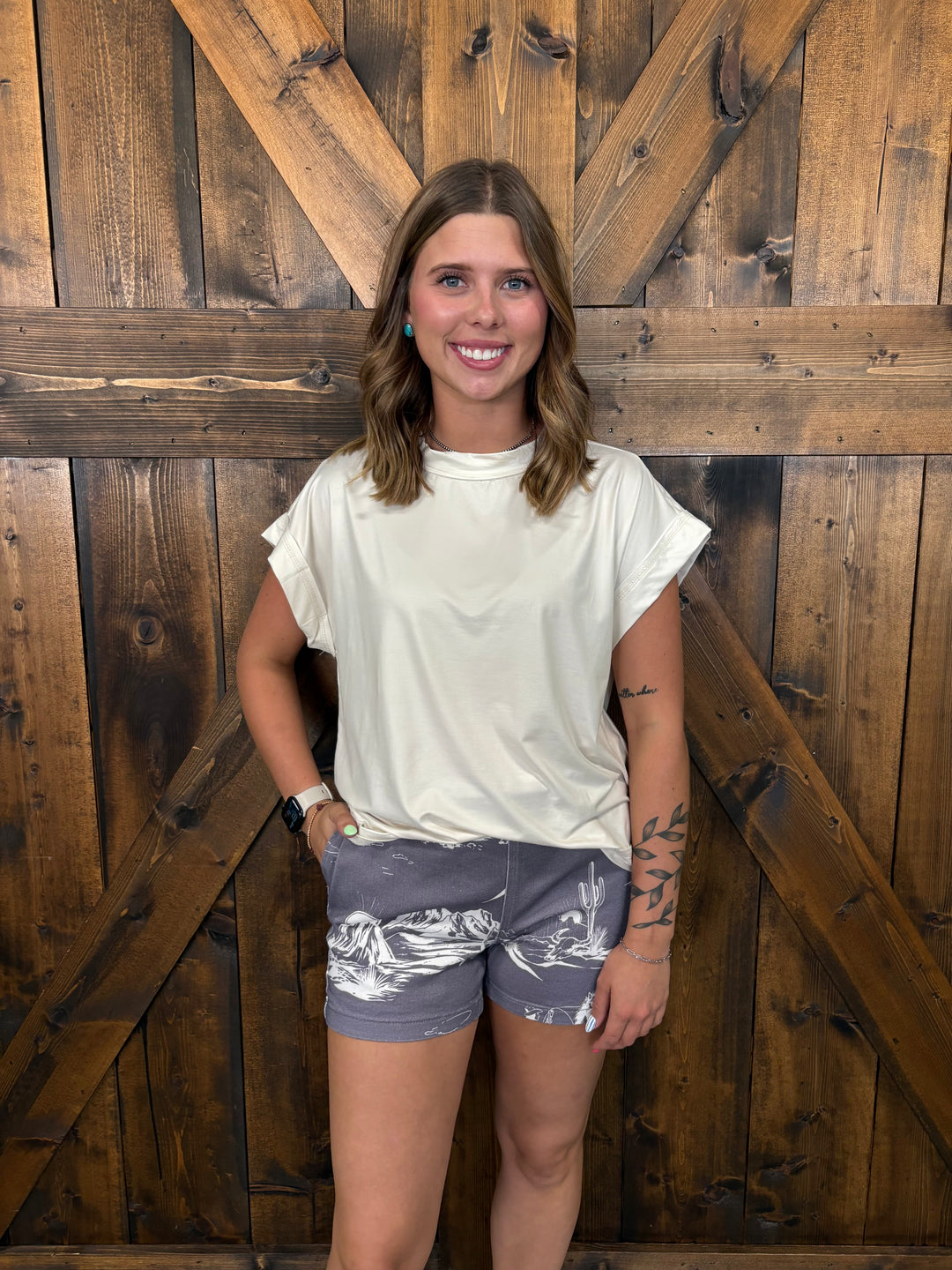 Grey Wild West Retro Denim Shorts