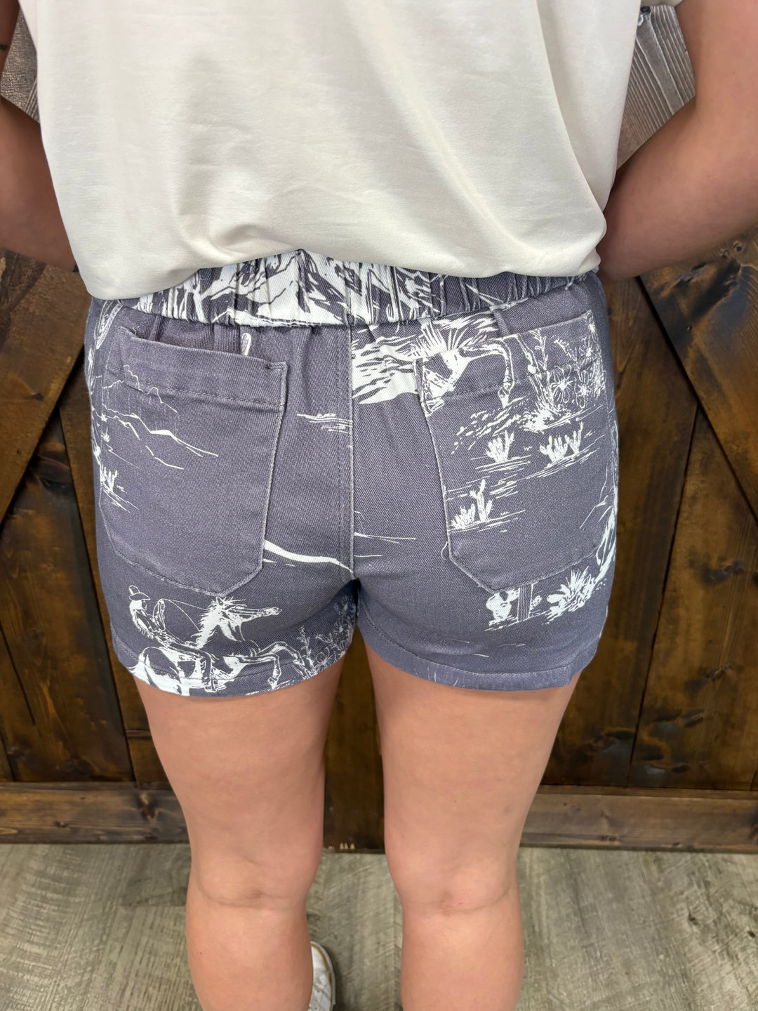 Grey Wild West Retro Denim Shorts
