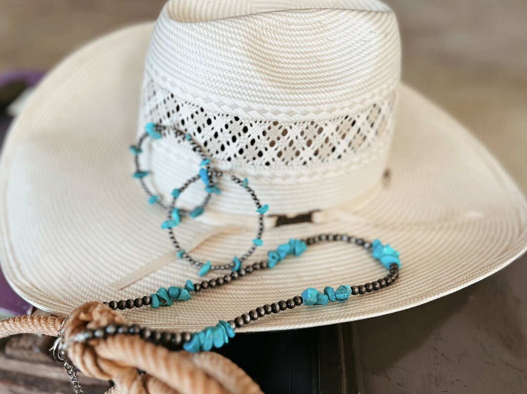 Handmade Turquoise Chip Stone Hoop Earrings | gussieduponline