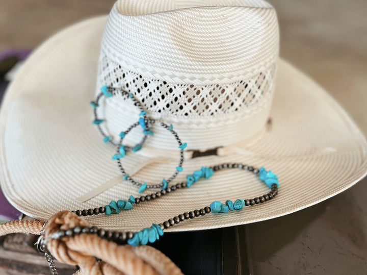 Handmade Turquoise Chip Stone Hoop Earrings | gussieduponline