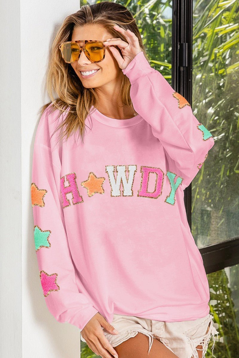 Howdy Pink Stars Lightweight Sweatshirt