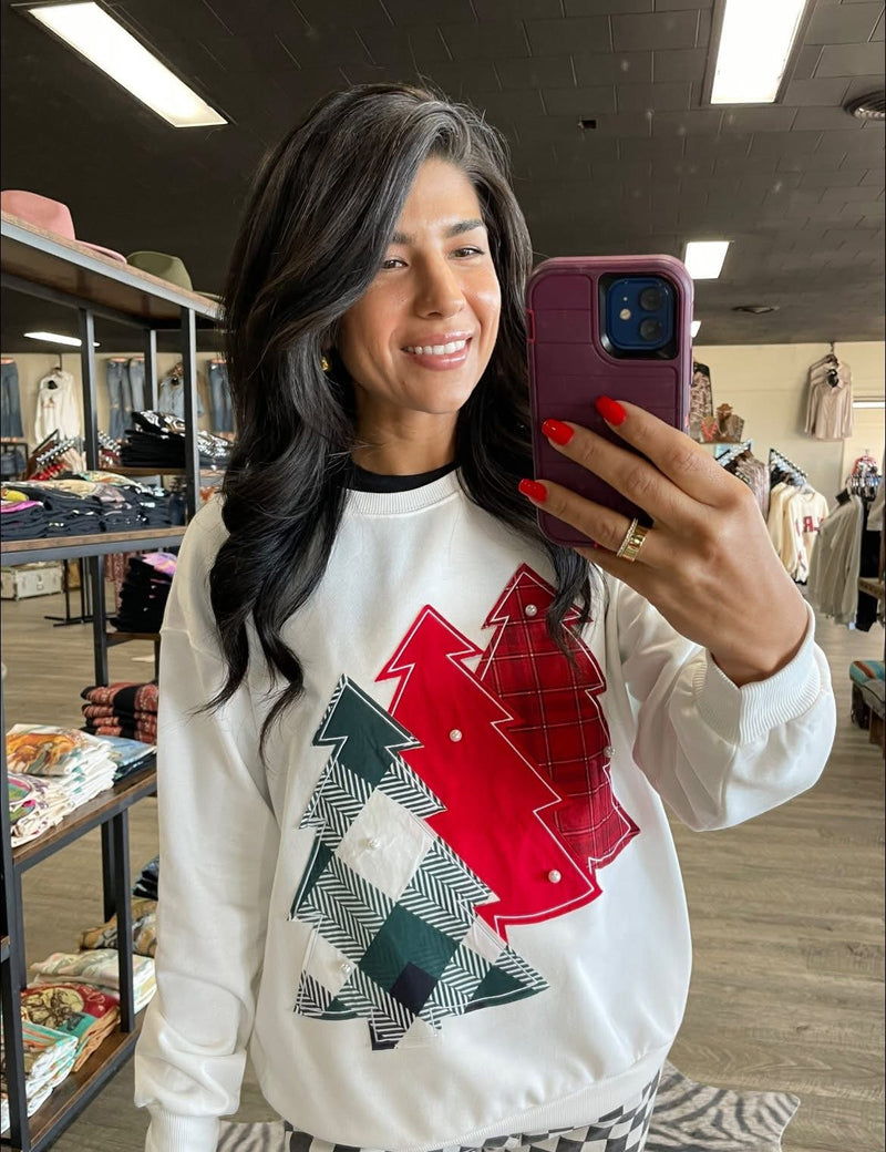 Christmas Tree Patched Drop Shoulder Sweatshirt