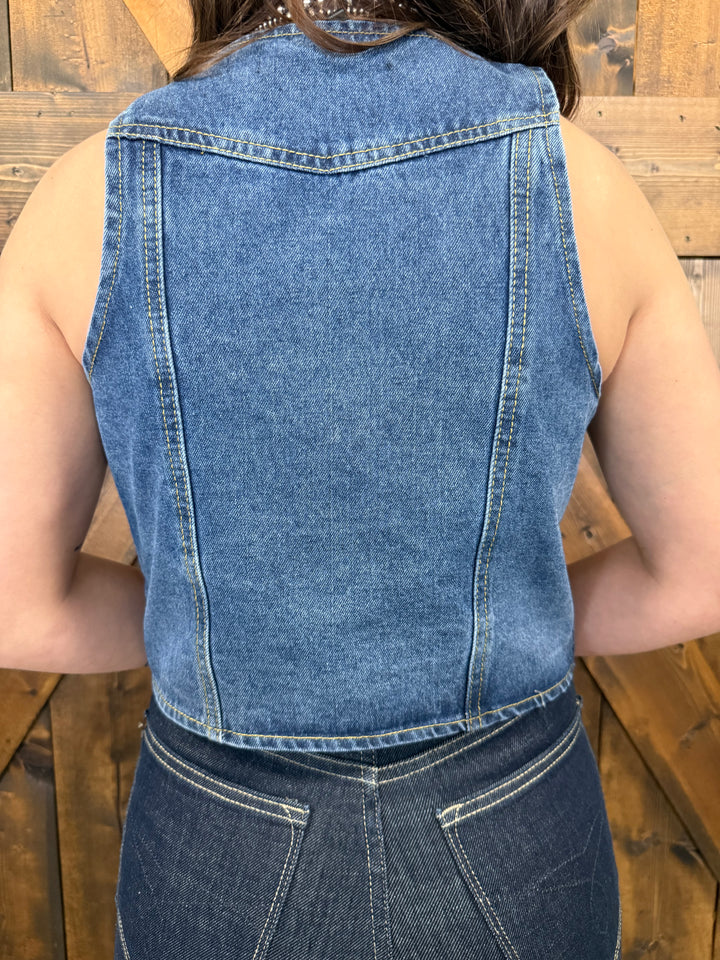L&B Classic Mid Wash Button Down Denim Vest