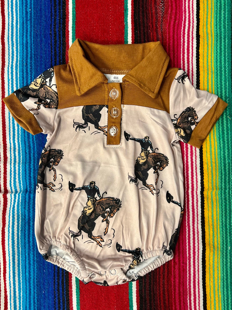 Dress up your littlest cowboy or cowgirl in this wild Kids Baby Wild Buck Onsie. Featuring a cool three-button design, short sleeves, and a snap button closure, this mustard-colored onesie is perfect for rustlin' up some fun. Yee-haw!  95% Cotton, 5% Spandex