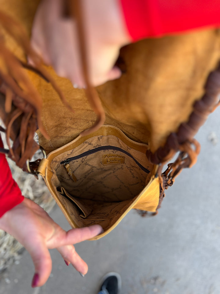 American Darling Leather Flap Whip Stitch and Fringe Bag