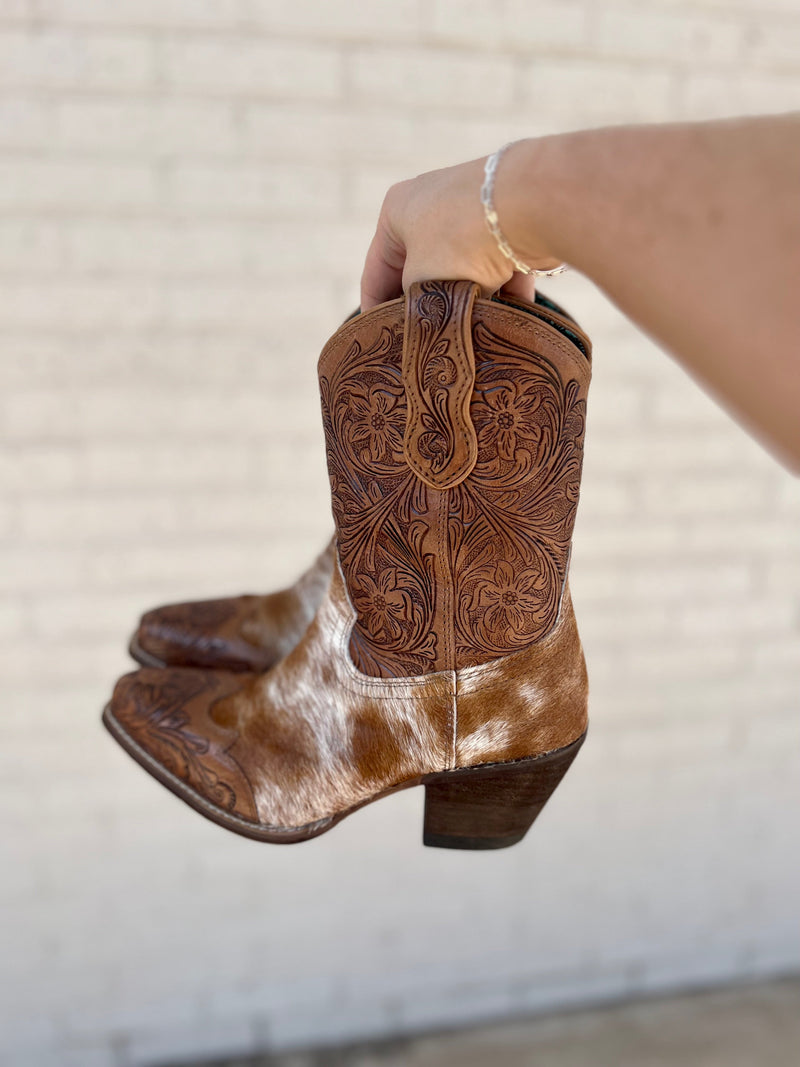 Kelsey Anne Hair On Hide Tooled Leather Boots | gussieduponline