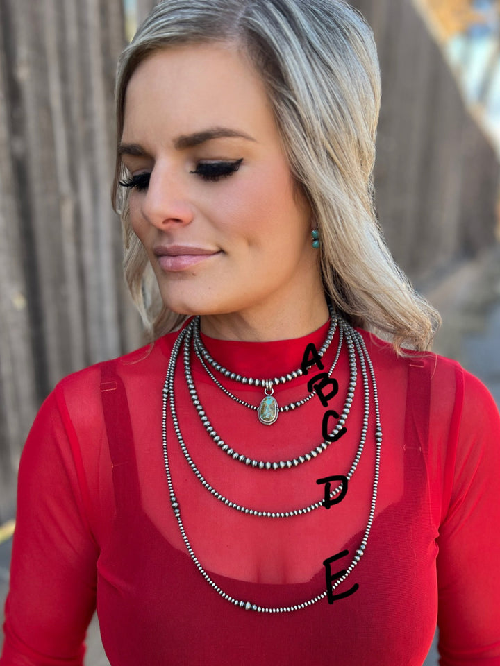 Genuine Sterling Silver Navajo Beaded Necklaces - Various Sizes