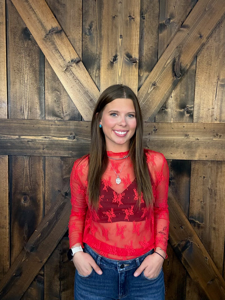 L& B Lace Long Sleeve Stretch Top- 11 Colors