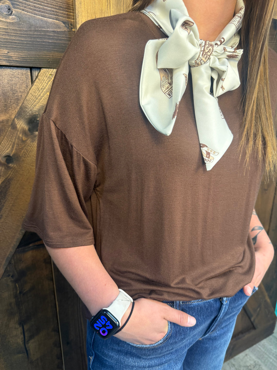 Khaki Twilly Scarf Woven Brown Top