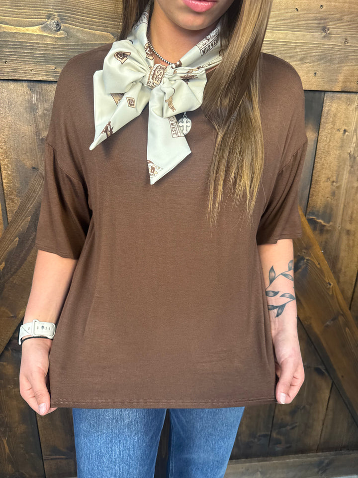 Khaki Twilly Scarf Woven Brown Top
