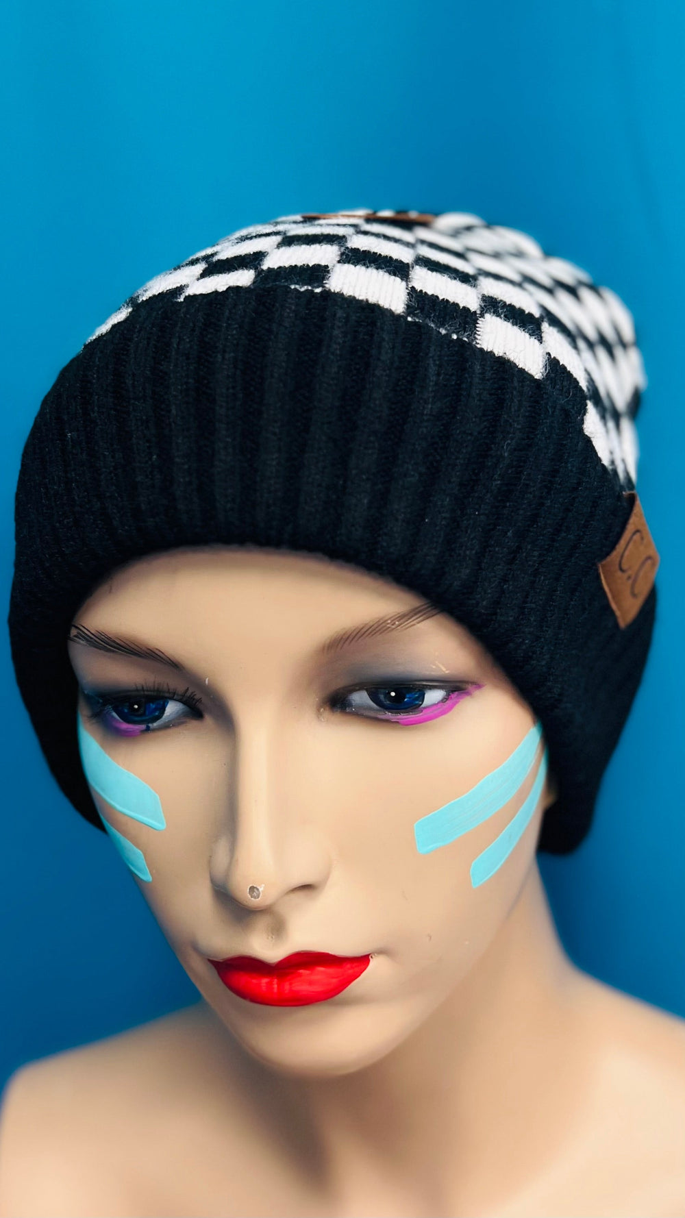 Black and White Checkered Beanie | gussieduponline