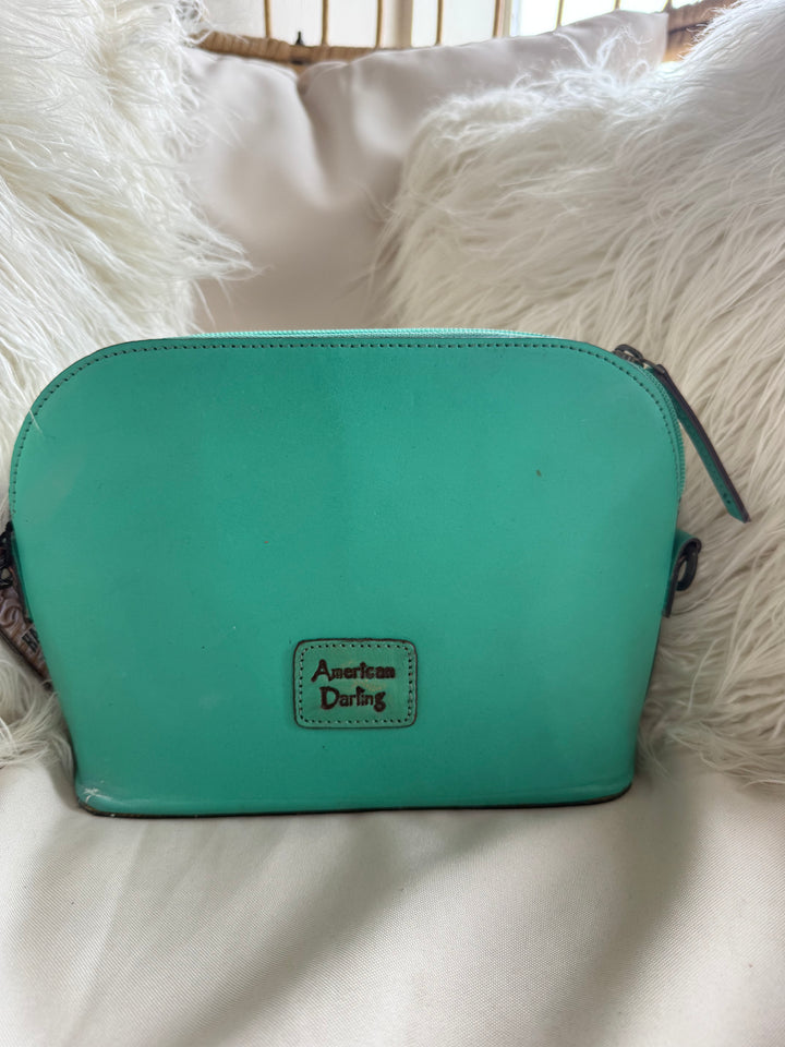 American Darling Floral Hand Tooled Turquoise Leather Crossbody