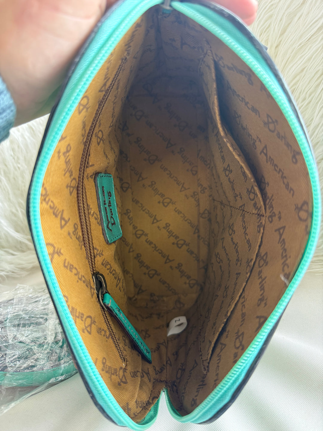 American Darling Floral Hand Tooled Turquoise Leather Crossbody