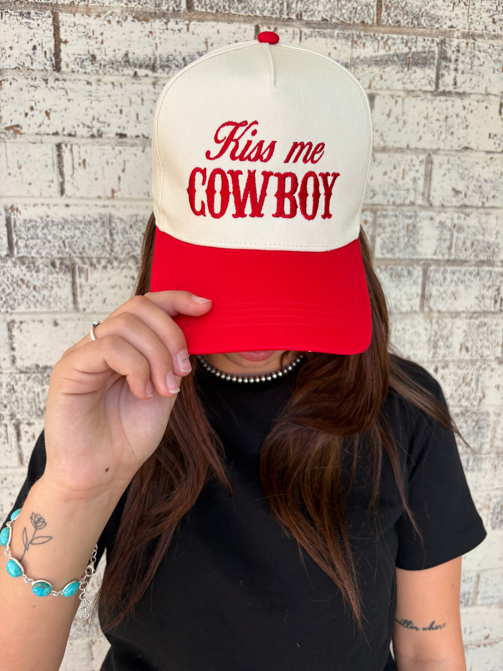 Kiss Me Cowboy Embroidery Two-Tone Cap -2 Colors