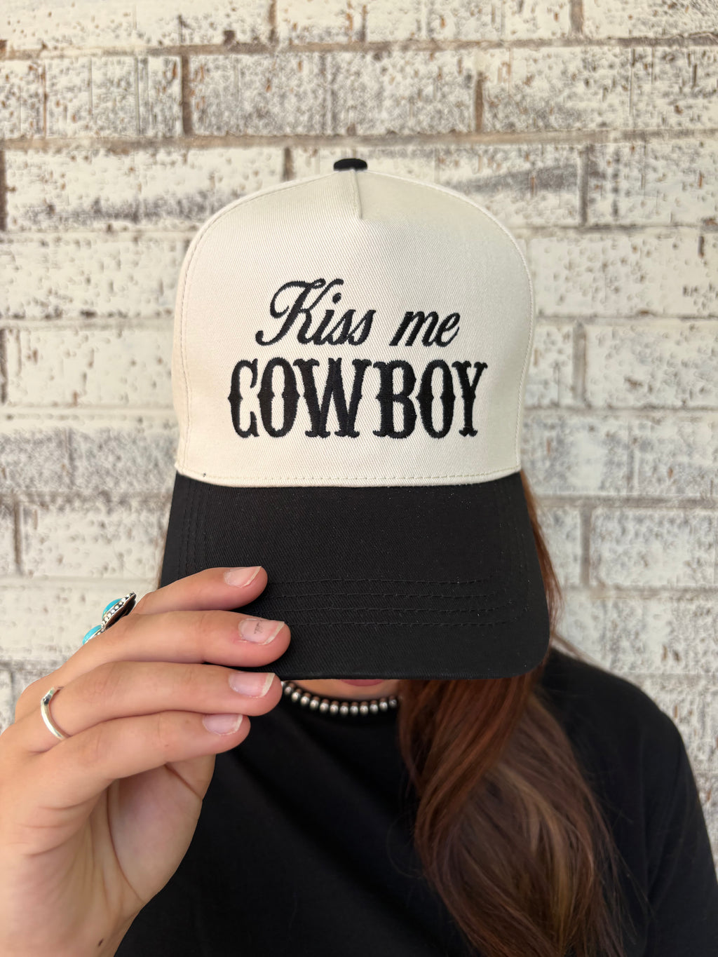 Kiss Me Cowboy Embroidery Two-Tone Cap -2 Colors