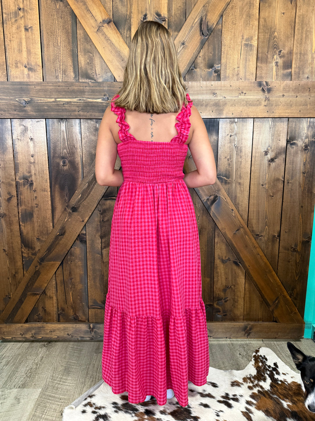 Red Plaid Ruffled Camisole Dress