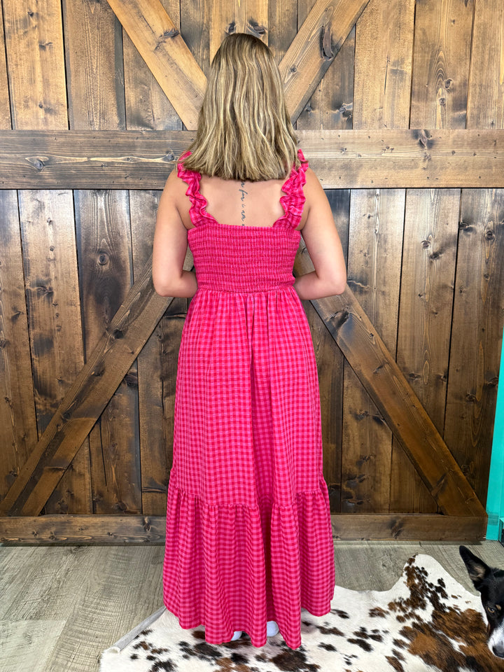 Red Plaid Ruffled Camisole Dress