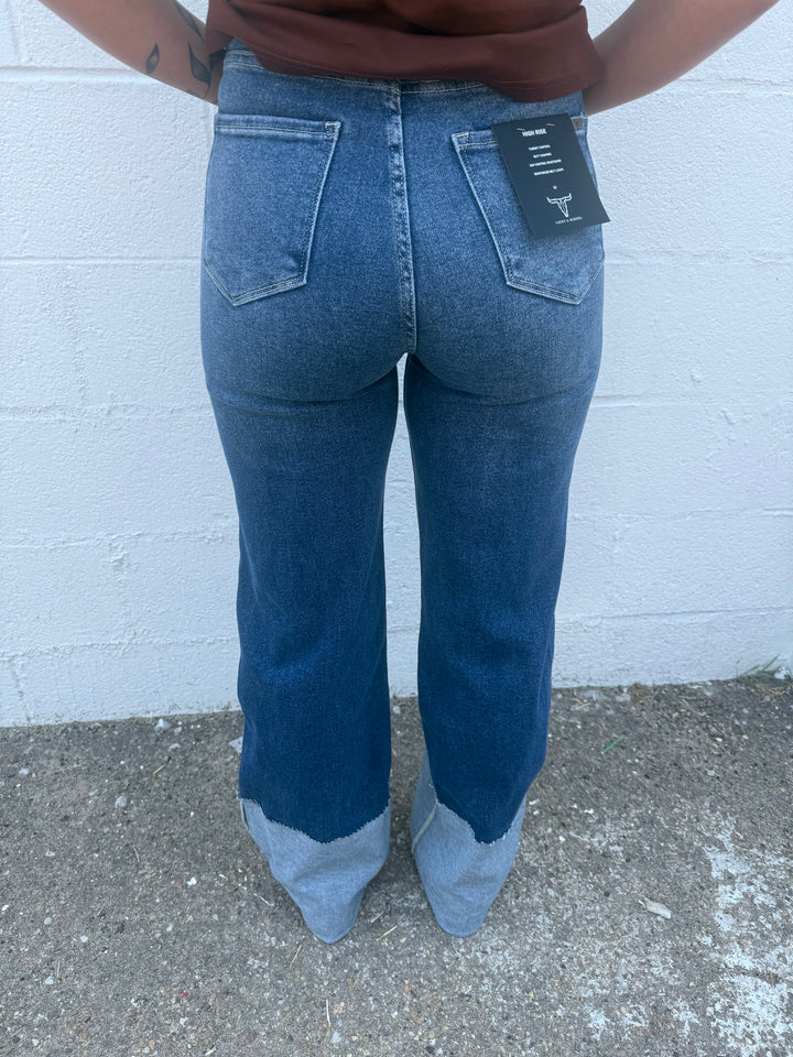 L&B Dark Wash High Rise Cuffed Trouser Jeans