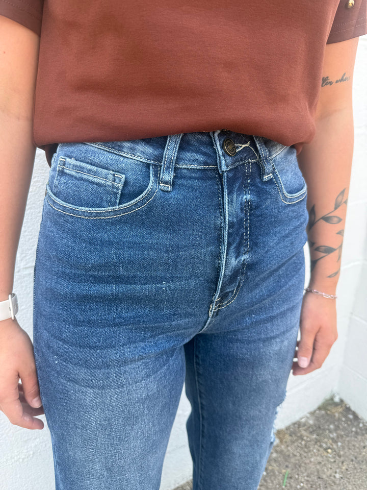 L&B Dark Wash High Rise Cuffed Trouser Jeans