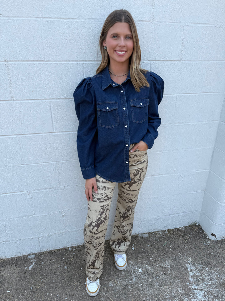 Beige Desert Printed High Rise Trouser Jeans