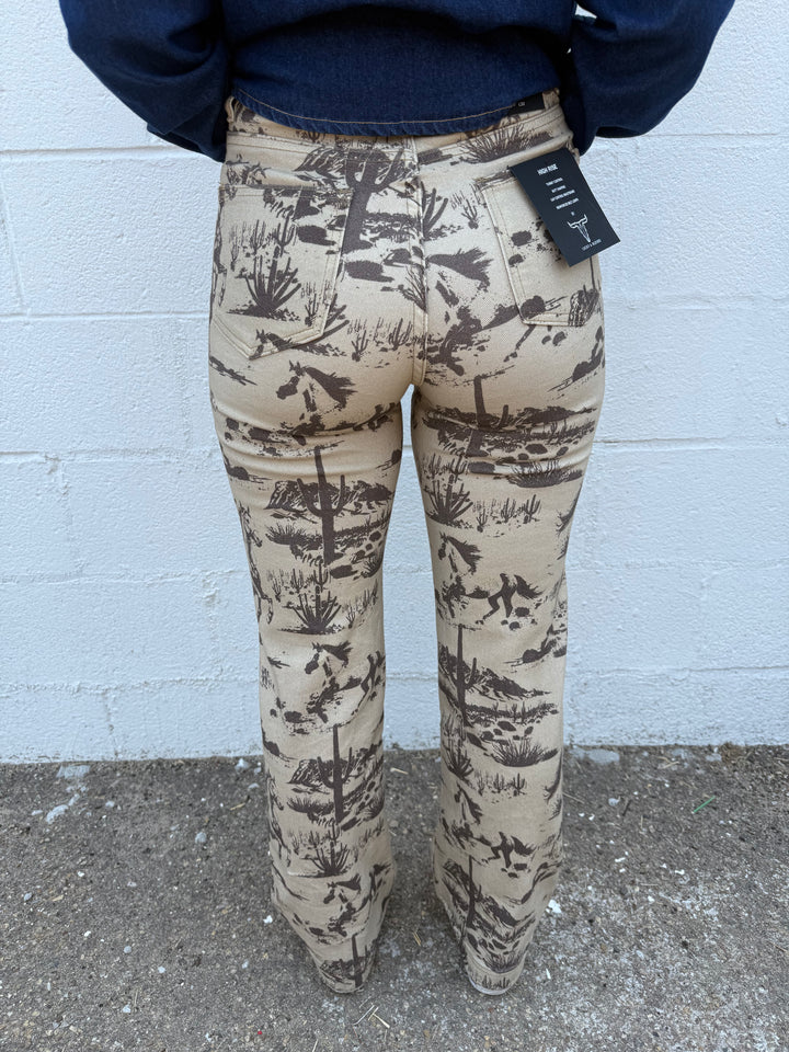 Beige Desert Printed High Rise Trouser Jeans