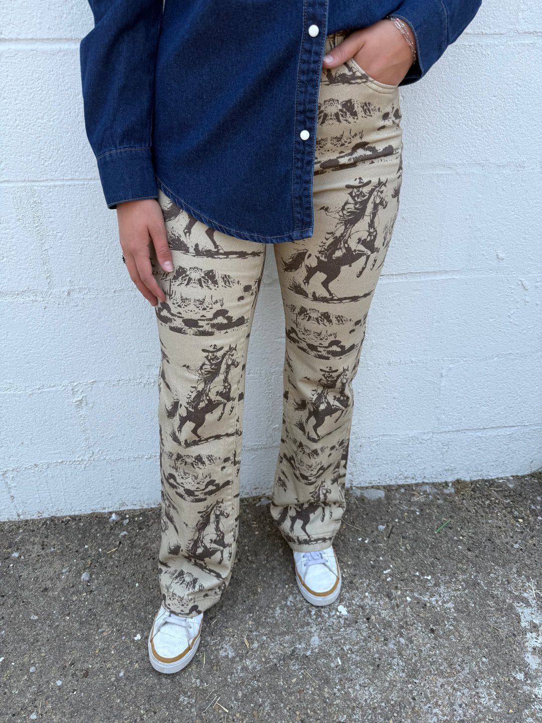 Beige Desert Printed High Rise Trouser Jeans
