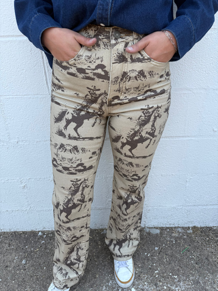 Beige Desert Printed High Rise Trouser Jeans