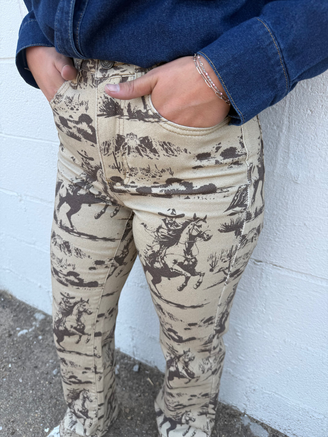 Beige Desert Printed High Rise Trouser Jeans