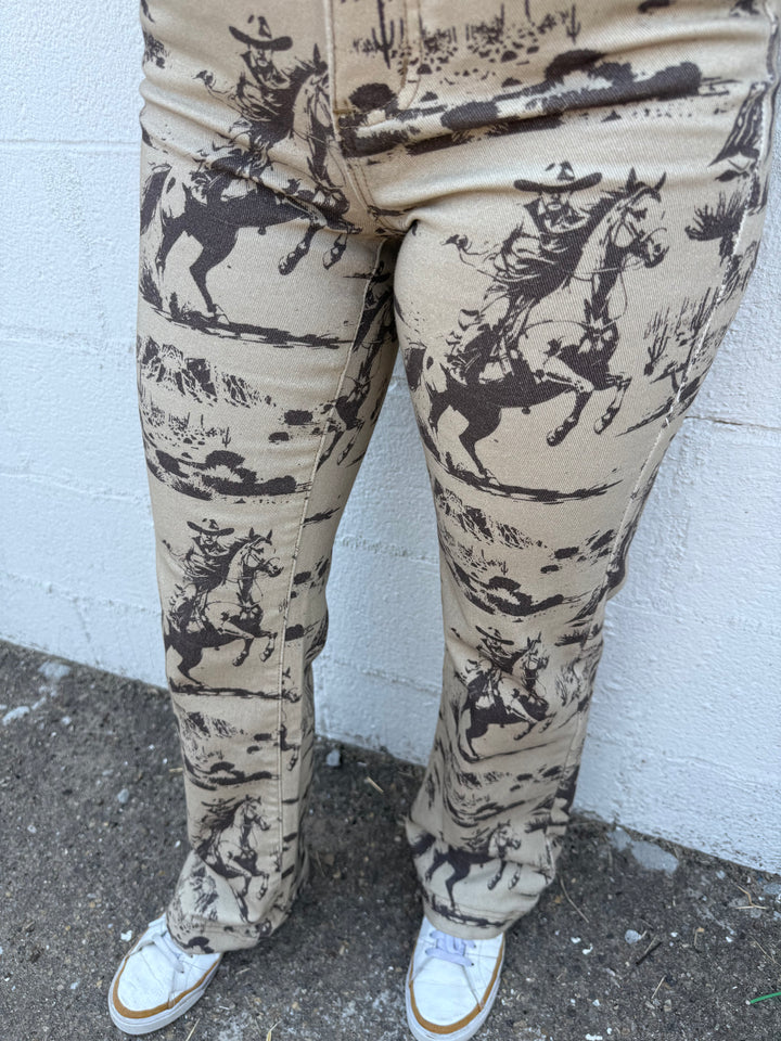 Beige Desert Printed High Rise Trouser Jeans