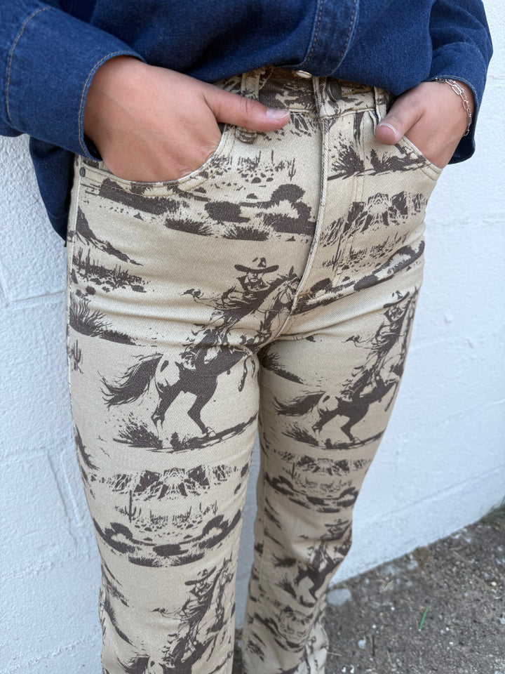 Beige Desert Printed High Rise Trouser Jeans