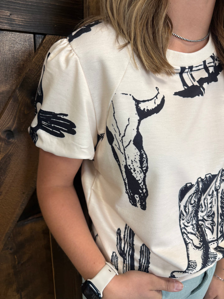 Western Retro Short Sleeve Top