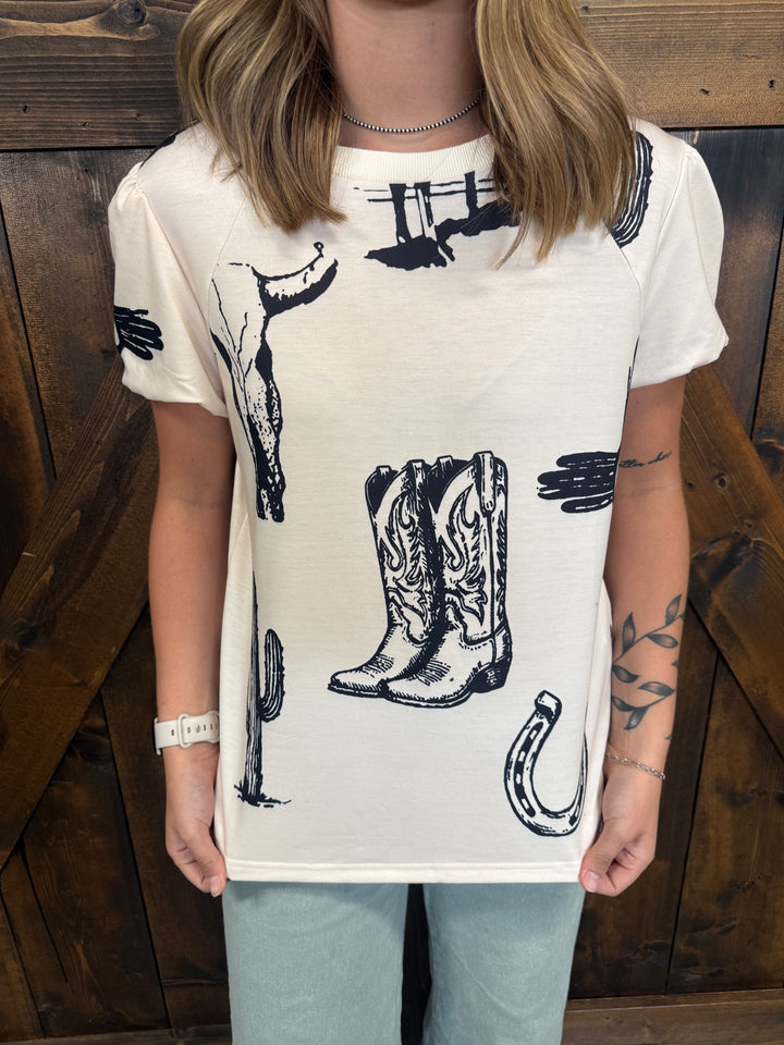 Western Retro Short Sleeve Top