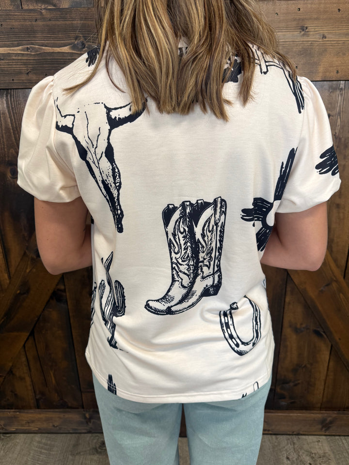 Western Retro Short Sleeve Top