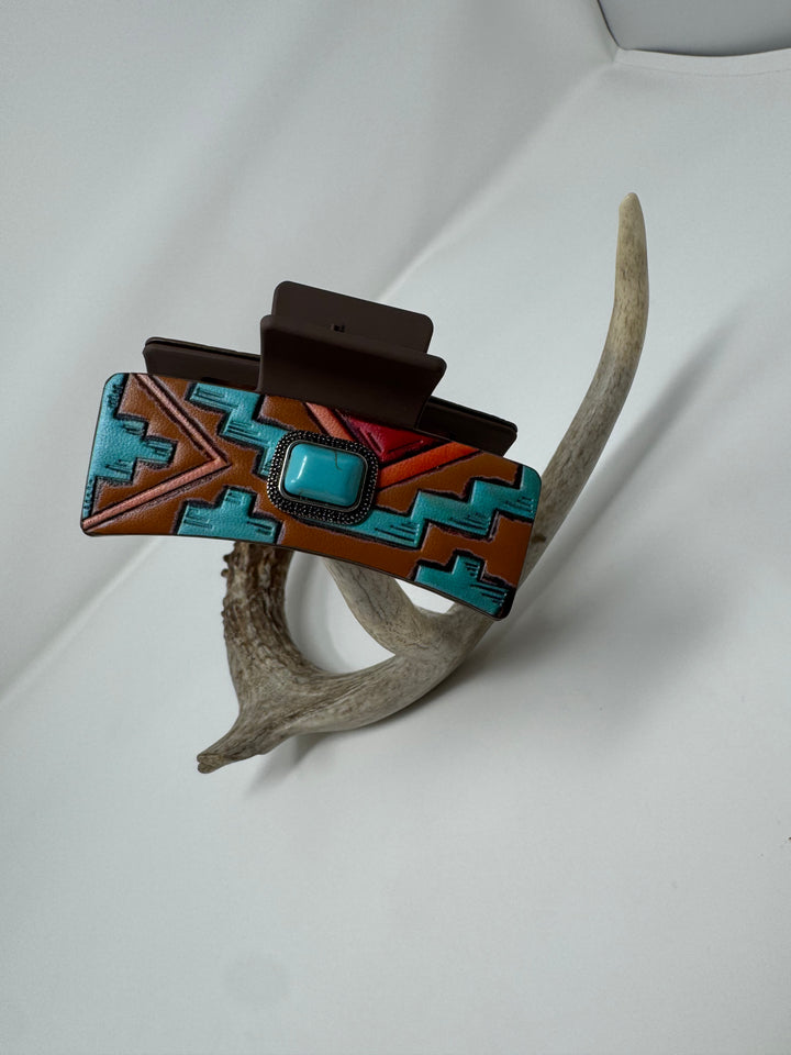 Leather Aztec Western Style Hair Clip