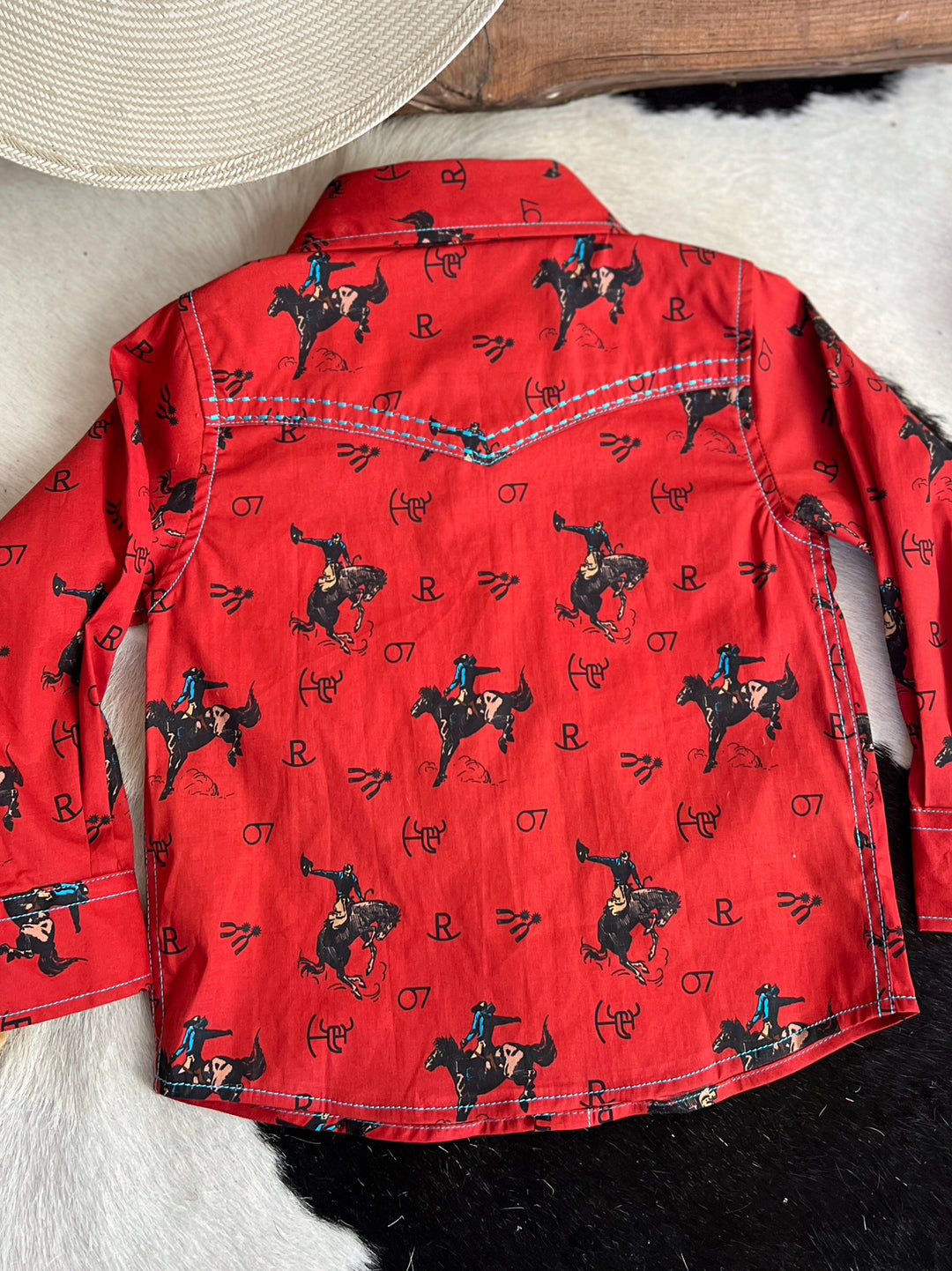 Kid's Vintage Bronc Red Long Sleeve | gussieduponline