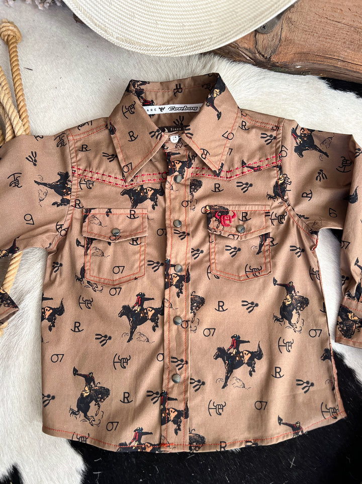 Kid's Vintage Bronc Brown Long Sleeve | gussieduponline