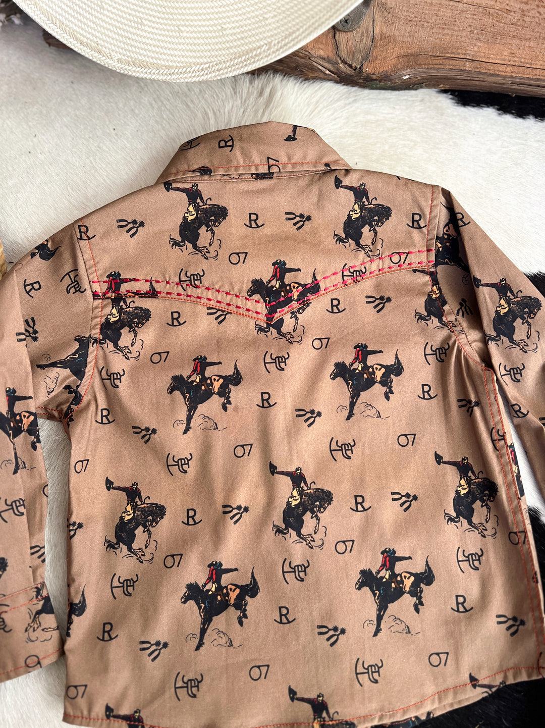 Kid's Vintage Bronc Brown Long Sleeve | gussieduponline