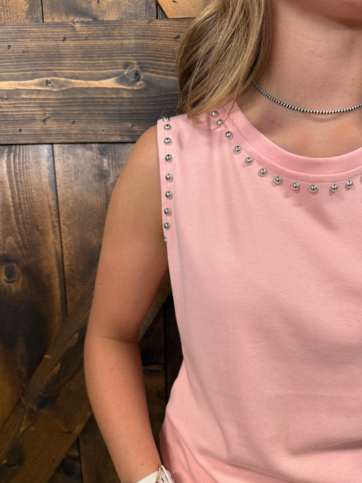 L&B Soft Pink Vintage Silver Studded Tank Top