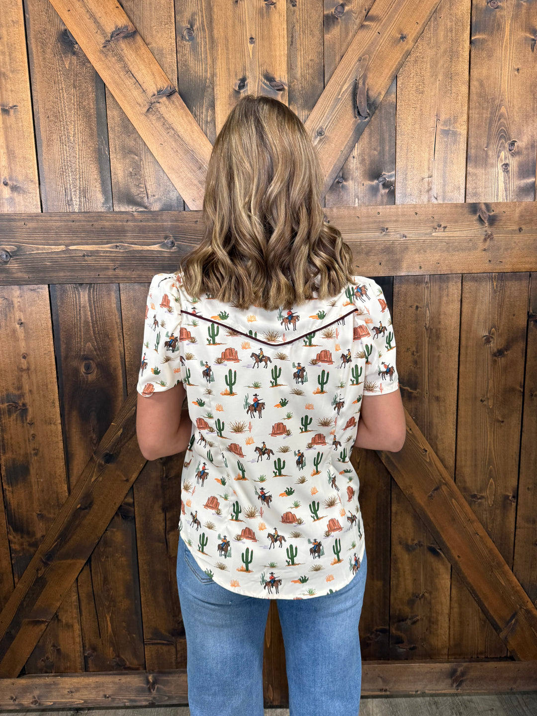 L&B Ivory Western Desert Printed Button Down Top