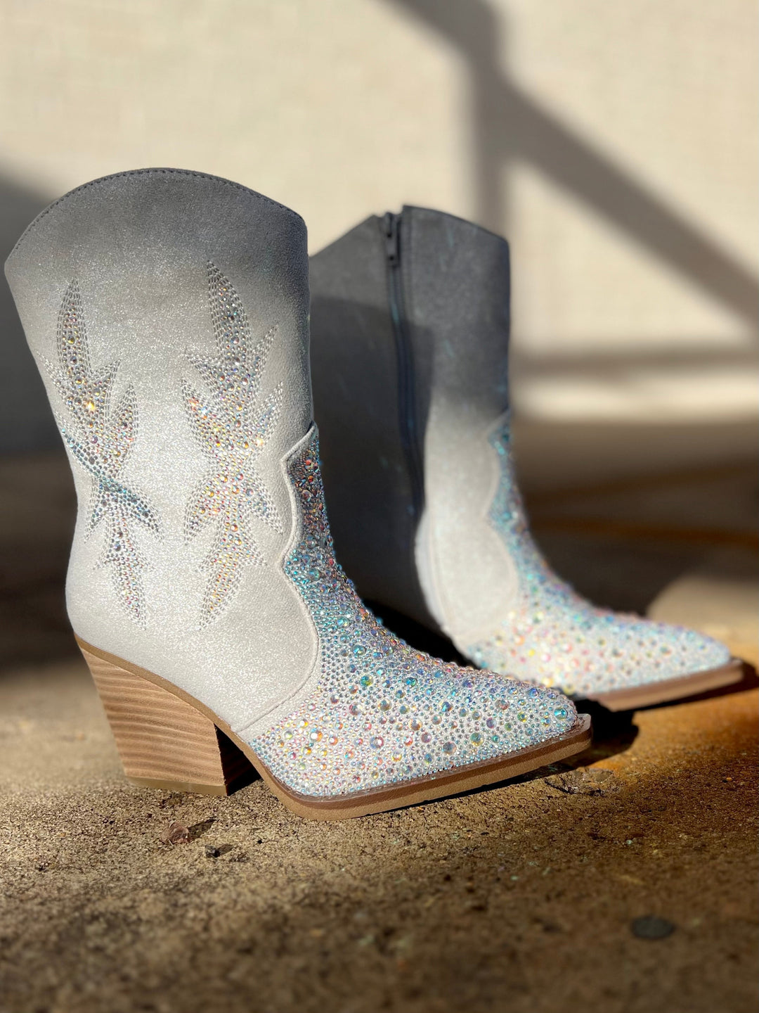 Very G Lux Cream/Silver Rhinestone Heeled Bootie