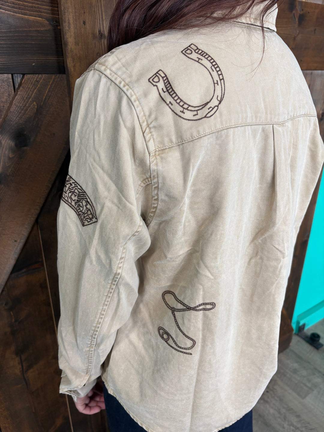 Taupe Western Embroidered Snap Button Top